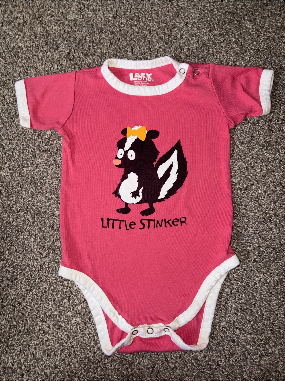 Lazy One 18 Months Pink Little Stinker Skunk Baby One-Piece Onesie